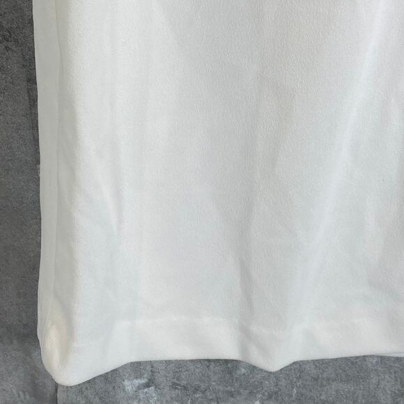 DKNY Women's Cream Illusion Dotted 3/4 Sleeve Crewneck Crepe Shift Mini Dress - Picture 8 of 12